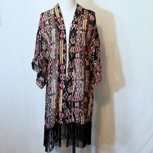 Steve Madden Open Front Fringe Kimono Cover Up OS